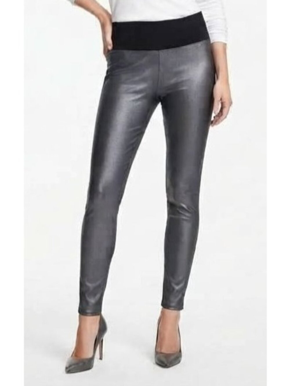 INC International Concepts Faux Leather Front Leggings Black Size 12